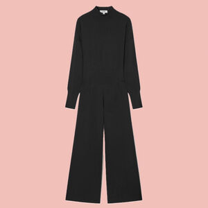 COS Open Back Knit Jumpsuit Size L Black Minimalist